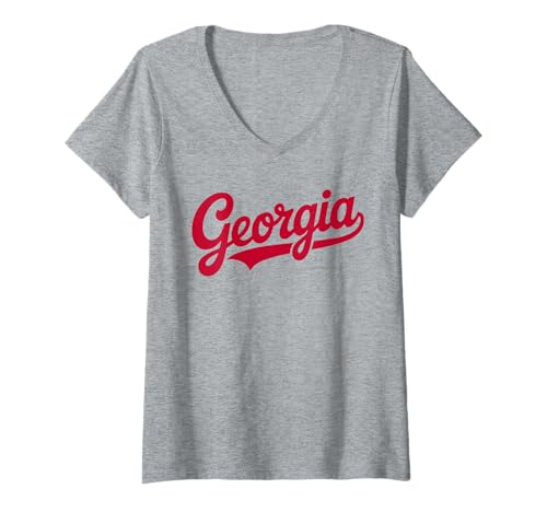 Damen Vintage Georgia Script Retro Swoosh Design T-Shirt mit V-Ausschnitt Damen Vintage Georgia Script Retro Swoosh Design T-Shirt mit V-Ausschnitt von Vintage State of Georgia Apparel & Gifts Co.