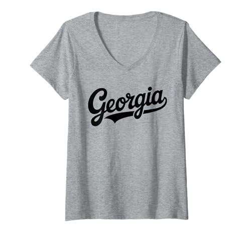 Damen Vintage Georgia Script Retro Swoosh Design T-Shirt mit V-Ausschnitt Damen Vintage Georgia Script Retro Swoosh Design T-Shirt mit V-Ausschnitt von Vintage State of Georgia Apparel & Gifts Co.