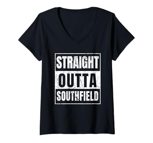 Damen Direkt aus Southfield, Michigan T-Shirt mit V-Ausschnitt Damen Direkt aus Southfield, Michigan T-Shirt mit V-Ausschnitt von Vintage Style Southfield