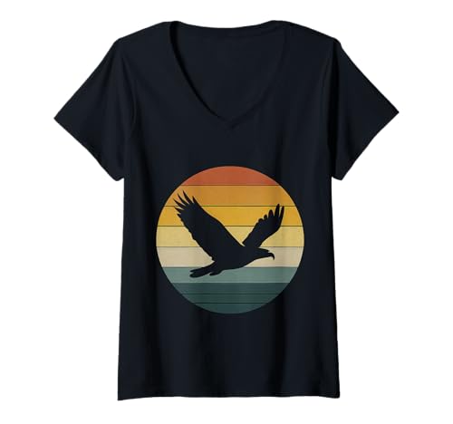 Damen Hintergrundbild Von Silhouette Eagle Sunset Hintergrund T-Shirt mit V-Ausschnitt von Vintage Sunset Retro Animals