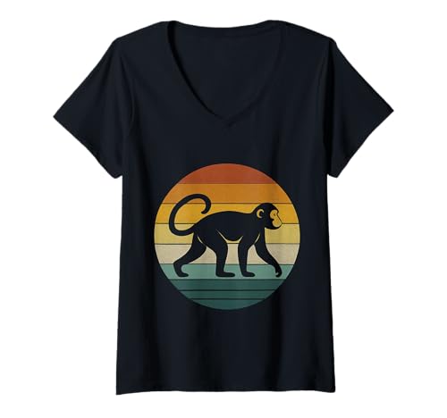 Damen Vintage Monkey Art Retro Sunset Design T-Shirt mit V-Ausschnitt von Vintage Sunset Retro Animals