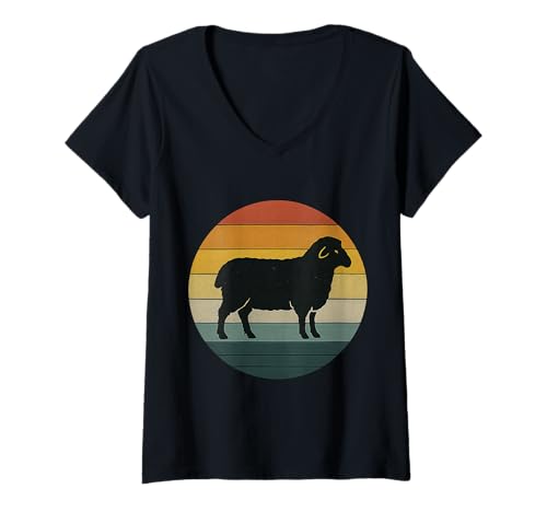 Damen Vintage Schaf Silhouette Retro Design T-Shirt mit V-Ausschnitt Damen Vintage Schaf Silhouette Retro Design T-Shirt mit V-Ausschnitt von Vintage Sunset Retro Animals