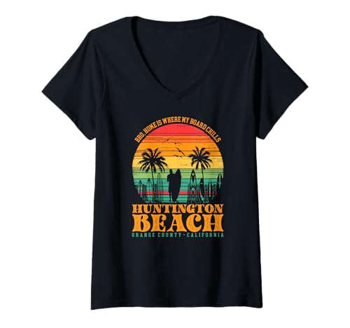 Damen Bro, zu Hause ist, wo Mein Brett Huntington Beach Surf T-Shirt mit V-Ausschnitt Damen Bro, zu Hause ist, wo Mein Brett Huntington Beach Surf T-Shirt mit V-Ausschnitt von Vintage Surfing Sunset Szene Zitat