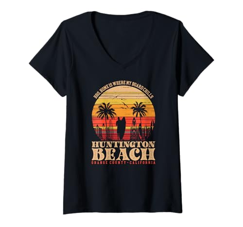 Damen Bro, zu Hause ist, wo Mein Brett Huntington Beach Surf T-Shirt mit V-Ausschnitt Damen Bro, zu Hause ist, wo Mein Brett Huntington Beach Surf T-Shirt mit V-Ausschnitt von Vintage Surfing Sunset Szene Zitat