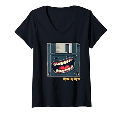 Damen Floppy Disk Retro Tech Nostalgie Old School Computing Humor T-Shirt mit V-Ausschnitt von Vintage Technology Tech Nostalgia Floppy Disk