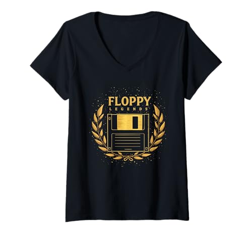 Damen Floppy Disk Retro Tech Nostalgie Old School Computing Humor T-Shirt mit V-Ausschnitt Damen Floppy Disk Retro Tech Nostalgie Old School Computing Humor T-Shirt mit V-Ausschnitt von Vintage Technology Tech Nostalgia Floppy Disk