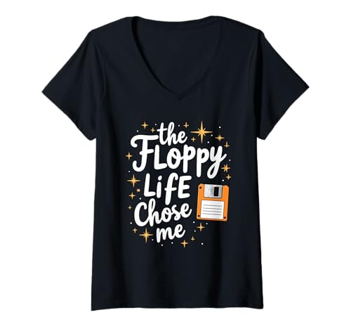 Damen Floppy Disk Retro Tech Nostalgie Old School Computing Humor T-Shirt mit V-Ausschnitt von Vintage Technology Tech Nostalgia Floppy Disk
