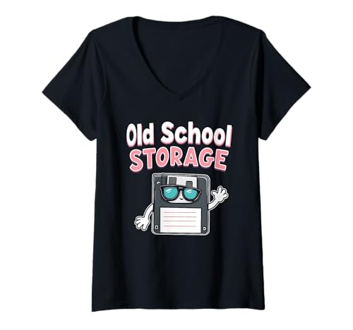 Damen Floppy Disk Retro Tech Nostalgie Old School Computing Humor T-Shirt mit V-Ausschnitt von Vintage Technology Tech Nostalgia Floppy Disk