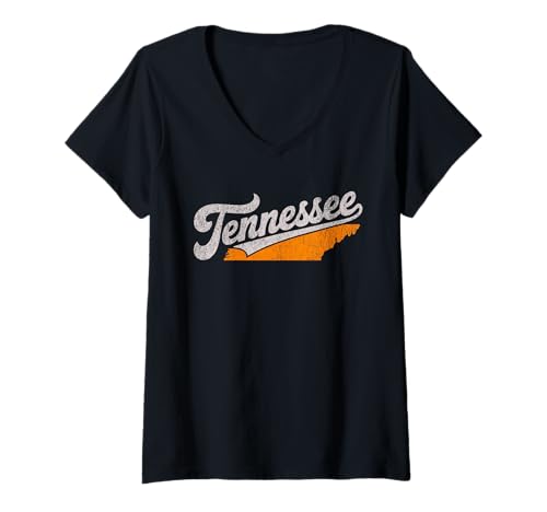 Damen Vintage Tennessee Swoosh with Classic State Orange T-Shirt mit V-Ausschnitt Damen Vintage Tennessee Swoosh with Classic State Orange T-Shirt mit V-Ausschnitt von Vintage Tennessee Apparel for Men, Women, Kids