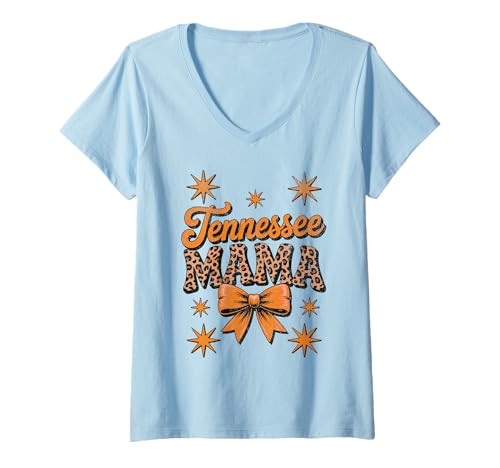 Damen Tennessee Mama, Retro Leopard Print Orange Bow Women's Top T-Shirt mit V-Ausschnitt Damen Tennessee Mama, Retro Leopard Print Orange Bow Women's Top T-Shirt mit V-Ausschnitt von Vintage Tennessee Mom Leopard Print Gifts