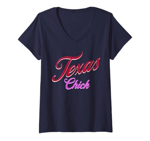Damen Classy Texas Chick, Cursive Test Design Women's T-Shirt mit V-Ausschnitt von Vintage Texas Apparel for Women