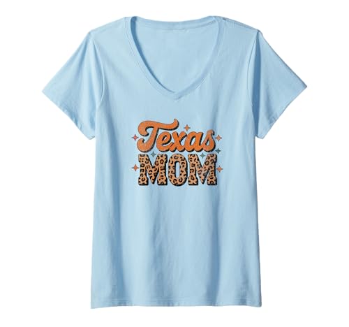Damen Texas Mom Varsity and Exotic Print Design T-Shirt mit V-Ausschnitt von Vintage Texas Apparel for Women