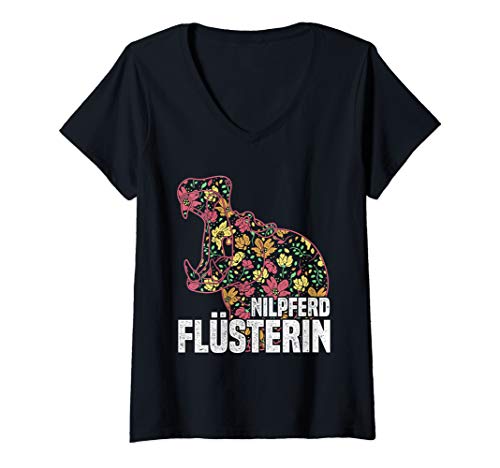 Damen Nilpferd Flüsterin Nilpferd T-Shirt mit V-Ausschnitt von Vintage Tier T-Shirts & Geschenkideen