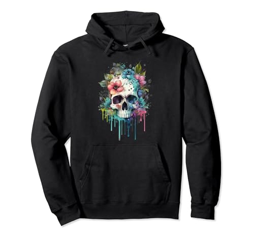 Vintage Totenkopf für Damen Boho Schädel mit Blumen Pullover Hoodie von Vintage Totenkopf & Skelett Designs für Damen