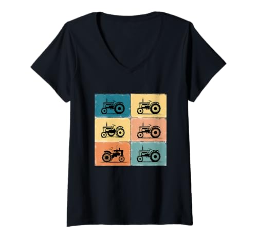 Damen Traktor Farming Life Old Retro Vintage Landwirtschaft Landwirtschaft T-Shirt mit V-Ausschnitt Damen Traktor Farming Life Old Retro Vintage Landwirtschaft Landwirtschaft T-Shirt mit V-Ausschnitt von Vintage Tractors, Farming Life