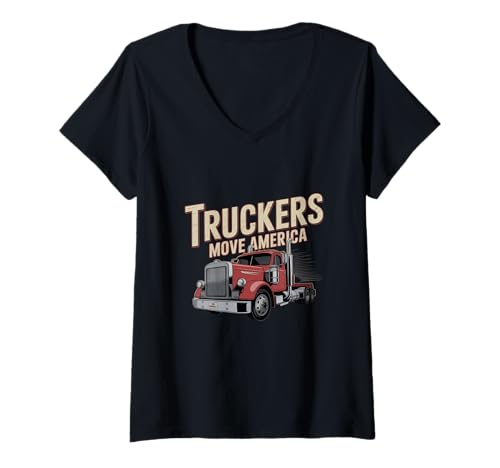 Damen Lustige Trucker-Memes im Retro-Stil, lustige Trucker bewegen Amerika T-Shirt mit V-Ausschnitt von Vintage Trucker Sayings Trucks Move America Shirt