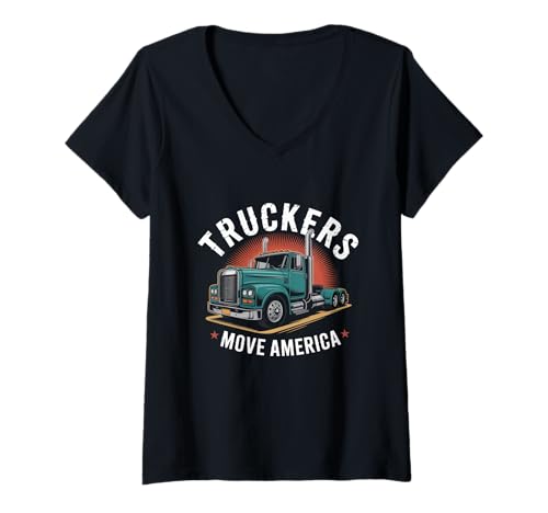 Damen Lustige Trucker-Memes im Retro-Stil, lustige Trucker bewegen Amerika T-Shirt mit V-Ausschnitt von Vintage Trucker Sayings Trucks Move America Shirt