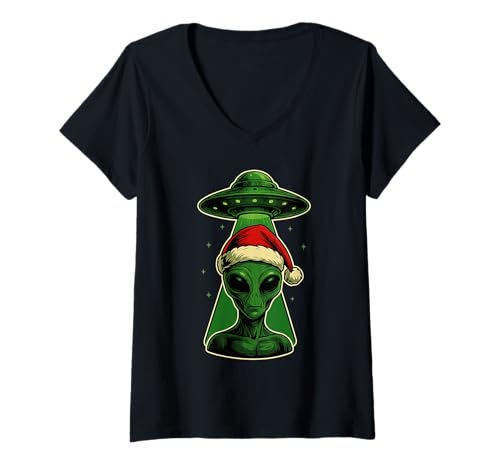 Damen Alien Santa Retro UFO Weihnachten Sci-Fi Xmas T-Shirt mit V-Ausschnitt Damen Alien Santa Retro UFO Weihnachten Sci-Fi Xmas T-Shirt mit V-Ausschnitt von Vintage UFO Alien Santa Science Christmas Design