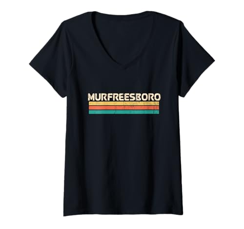 Damen Murfreesboro Tennessee USA Stadtname Klassische Vintage-Farben T-Shirt mit V-Ausschnitt von Vintage USA City Name Design with 3 Retro Colors
