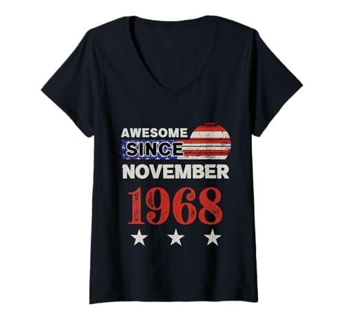 Damen Fantastisch seit 1968, Vintage-Klassiker mit US-Flagge, November 1968 T-Shirt mit V-Ausschnitt von Vintage USA Flag Classic American Flag Birthday
