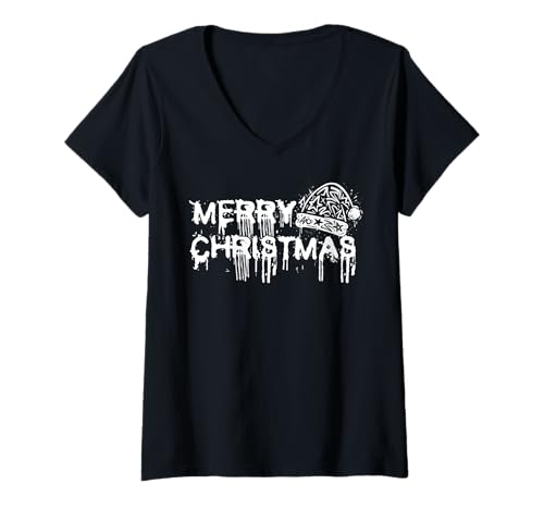 Damen Frohe Weihnachten Graffiti Hiphop Urban Aesthetic Xmas T-Shirt mit V-Ausschnitt Damen Frohe Weihnachten Graffiti Hiphop Urban Aesthetic Xmas T-Shirt mit V-Ausschnitt von Vintage Urban Christmas Hip Hop Edgy Graffiti XMAS