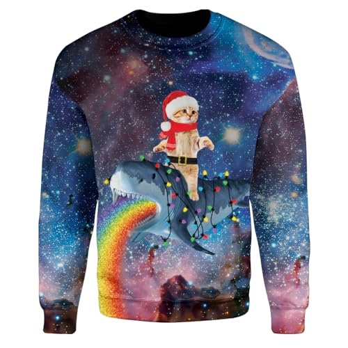 Lustiges Sweatshirt mit Aufschrift "Woman Yelling at Table Dinner - Fake Ugly Christmas Cat Meme T-Shirt Gift for Men Women, Hai-Kat, Small von Vintage Version