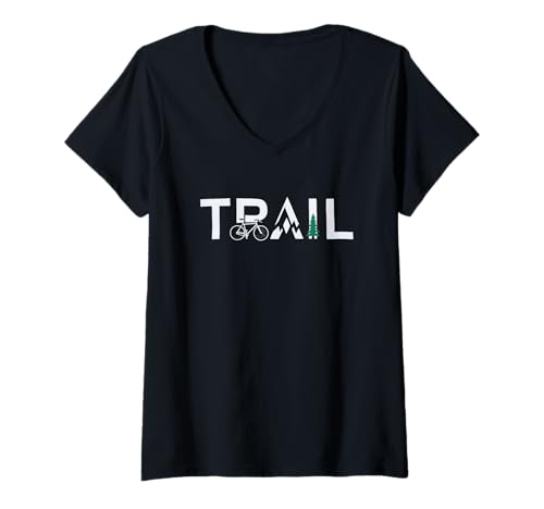 Damen Trail Fahrrad Berge Abenteuer Naturfreund T-Shirt mit V-Ausschnitt von Vintage-Waldweg Mountainbike-Fans Outfit