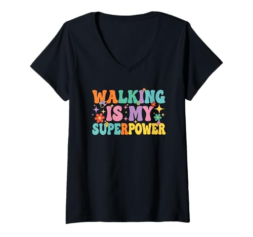 Damen Walking is My Superpower Lustiges Gehen Zitat T-Shirt mit V-Ausschnitt Damen Walking is My Superpower Lustiges Gehen Zitat T-Shirt mit V-Ausschnitt von Vintage Walking Is My Superpower Men Women Apparel
