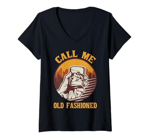Damen Nenn Mich altmodisches Wortspiel, Retro-Trink-Alkohol-Toast T-Shirt mit V-Ausschnitt von Vintage Whiskey Lovers