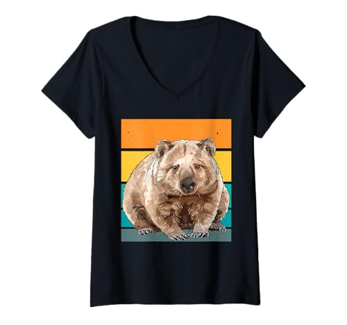 Damen Wombat im Retro-Look T-Shirt mit V-Ausschnitt von Vintage Wombats and Australia Design