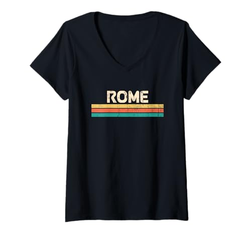 Damen Rom Italien Stadtname Classic Vintage Farben Design T-Shirt mit V-Ausschnitt von Vintage World City Name Design with 3 Retro Colors
