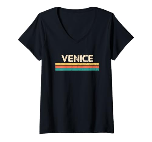 Damen Venedig Italien Stadtname Classic Vintage Farben Design T-Shirt mit V-Ausschnitt von Vintage World City Name Design with 3 Retro Colors