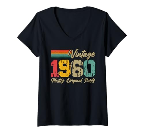 Damen Vintage 1960 Mostly Originalteile Lustiges Geburtstagsjahr T-Shirt mit V-Ausschnitt Damen Vintage 1960 Mostly Originalteile Lustiges Geburtstagsjahr T-Shirt mit V-Ausschnitt von Vintage Year Apparel