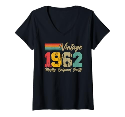 Damen Vintage 1962 Mostly Originalteile Lustiges Geburtstagsjahr T-Shirt mit V-Ausschnitt Damen Vintage 1962 Mostly Originalteile Lustiges Geburtstagsjahr T-Shirt mit V-Ausschnitt von Vintage Year Apparel
