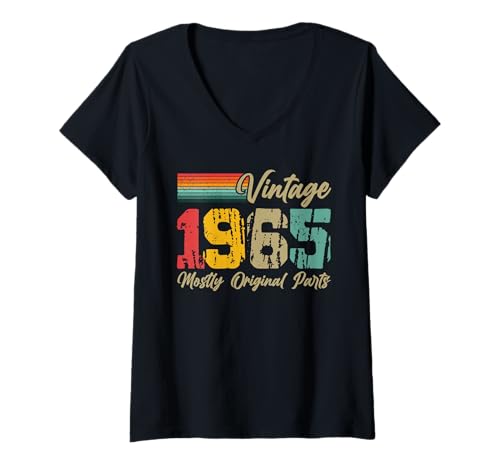 Damen Vintage 1965 Meist Originalteile Lustiges Geburtstagsjahr T-Shirt mit V-Ausschnitt Damen Vintage 1965 Meist Originalteile Lustiges Geburtstagsjahr T-Shirt mit V-Ausschnitt von Vintage Year Apparel