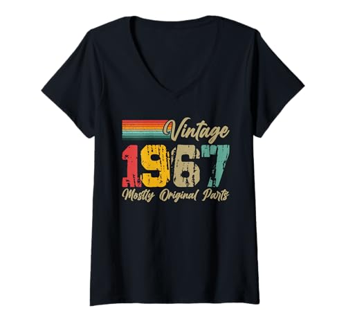 Damen Vintage 1967 Meist Originalteile Lustiges Geburtstagsjahr T-Shirt mit V-Ausschnitt Damen Vintage 1967 Meist Originalteile Lustiges Geburtstagsjahr T-Shirt mit V-Ausschnitt von Vintage Year Apparel