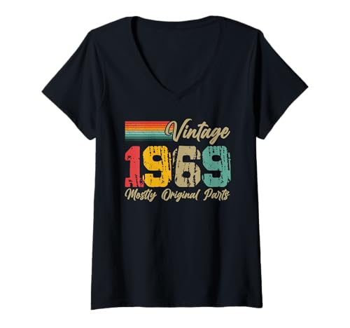 Damen Vintage 1969 Meist Originalteile Lustiges Geburtstagsjahr T-Shirt mit V-Ausschnitt Damen Vintage 1969 Meist Originalteile Lustiges Geburtstagsjahr T-Shirt mit V-Ausschnitt von Vintage Year Apparel