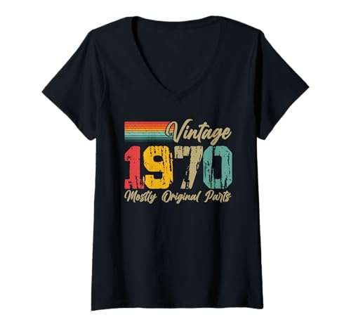 Damen Vintage 1970 Mostly Originalteile Lustiges Geburtstagsjahr T-Shirt mit V-Ausschnitt Damen Vintage 1970 Mostly Originalteile Lustiges Geburtstagsjahr T-Shirt mit V-Ausschnitt von Vintage Year Apparel