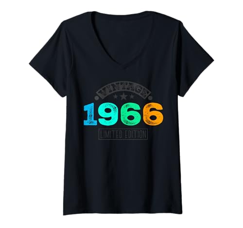 Damen Limitierte Auflage – Vintage 1966 T-Shirt mit V-Ausschnitt von Vintage Year of Birth Gifts Apparel & Accessories