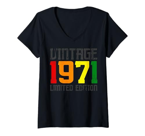 Damen Limitierte Auflage – Vintage 1971 T-Shirt mit V-Ausschnitt von Vintage Year of Birth Gifts Apparel & Accessories