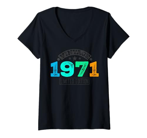 Damen Limitierte Auflage – Vintage 1971 T-Shirt mit V-Ausschnitt von Vintage Year of Birth Gifts Apparel & Accessories