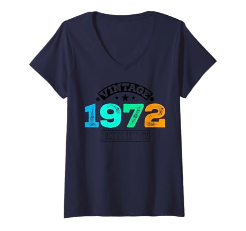 Damen Limitierte Auflage – Vintage 1972 T-Shirt mit V-Ausschnitt von Vintage Year of Birth Gifts Apparel & Accessories