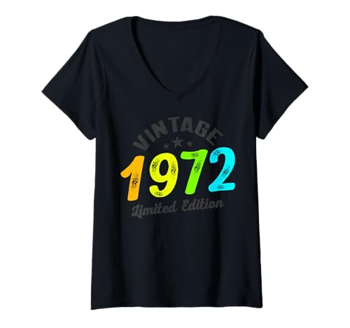 Damen Limitierte Auflage – Vintage 1972 T-Shirt mit V-Ausschnitt von Vintage Year of Birth Gifts Apparel & Accessories