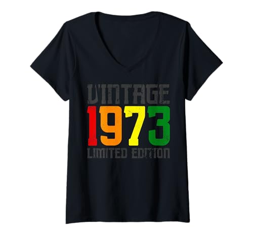 Damen Limitierte Auflage – Vintage 1973 T-Shirt mit V-Ausschnitt von Vintage Year of Birth Gifts Apparel & Accessories