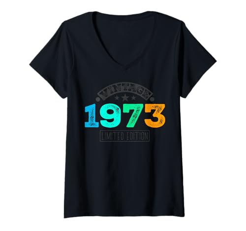 Damen Limitierte Auflage – Vintage 1973 T-Shirt mit V-Ausschnitt von Vintage Year of Birth Gifts Apparel & Accessories