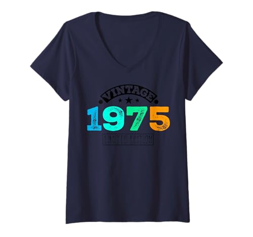 Damen Limitierte Auflage – Vintage 1975 T-Shirt mit V-Ausschnitt von Vintage Year of Birth Gifts Apparel & Accessories