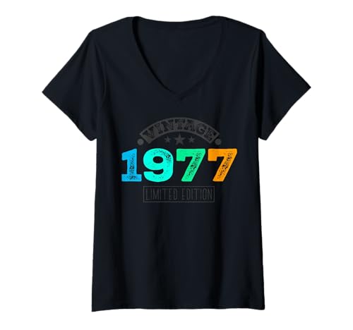 Damen Limitierte Auflage – Vintage 1977 T-Shirt mit V-Ausschnitt von Vintage Year of Birth Gifts Apparel & Accessories