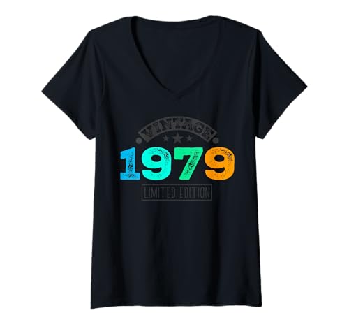Damen Limitierte Auflage – Vintage 1979 T-Shirt mit V-Ausschnitt von Vintage Year of Birth Gifts Apparel & Accessories