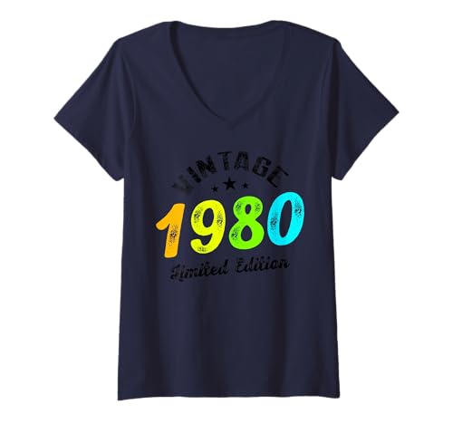 Damen Limitierte Auflage – Vintage 1980 T-Shirt mit V-Ausschnitt von Vintage Year of Birth Gifts Apparel & Accessories