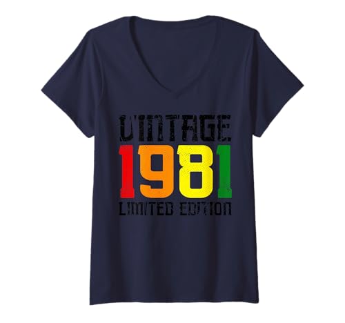 Damen Limitierte Auflage – Vintage 1981 T-Shirt mit V-Ausschnitt von Vintage Year of Birth Gifts Apparel & Accessories